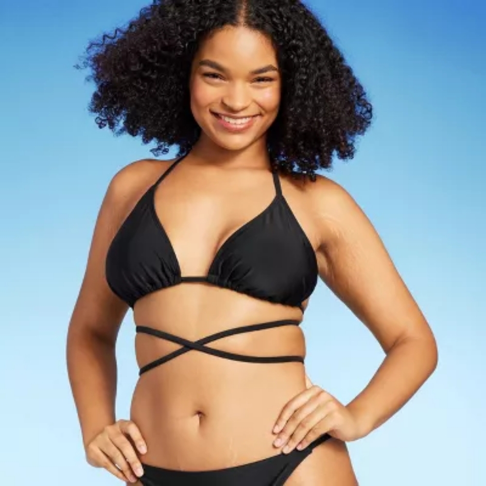 NWOT Women's Triangle Wrap Bikini Top - Wild Fable Large Black